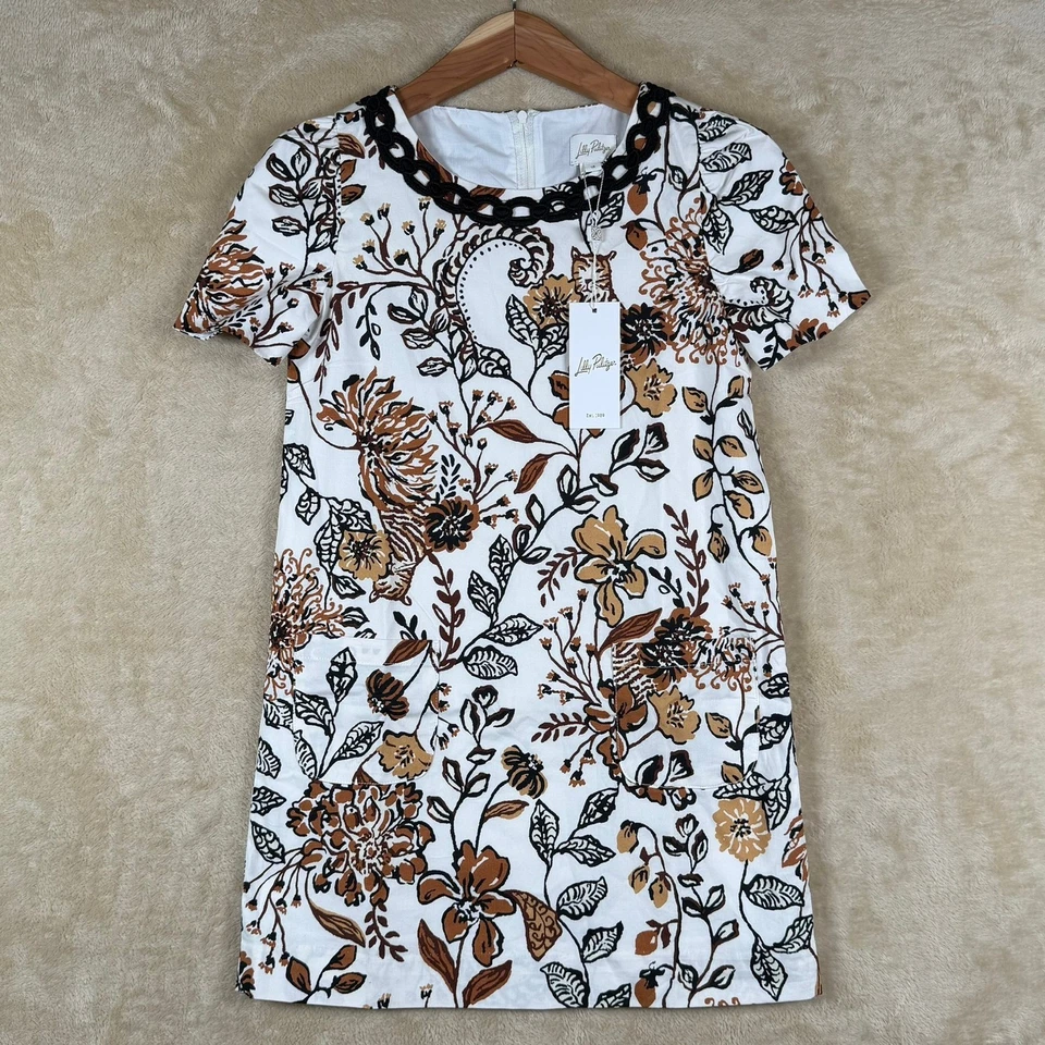 Vestido Lilly Pulitzer Nuevo con Etiquetas Niñas Talla 10 Marrón Floral Manga Corta Detalle Escote Foto 1 de 4