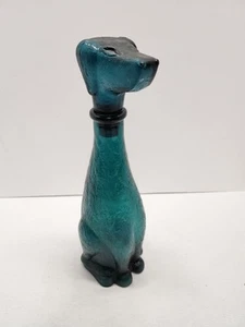 Vintage Unmarked 1960’s Blue Teal Glass Dog Decanter - Picture 1 of 10
