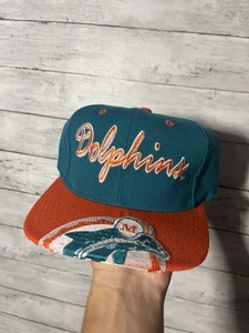 Vintage 90s Starter Script Brim Logo Miami Dolphins NFL Football Snapback Hat - Picture 1 of 7