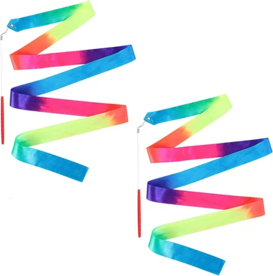 Regenbogen Tanzband Gymnastikband mit Stab 2 Stück Kinder Geburtstag - Bild 1 von 4