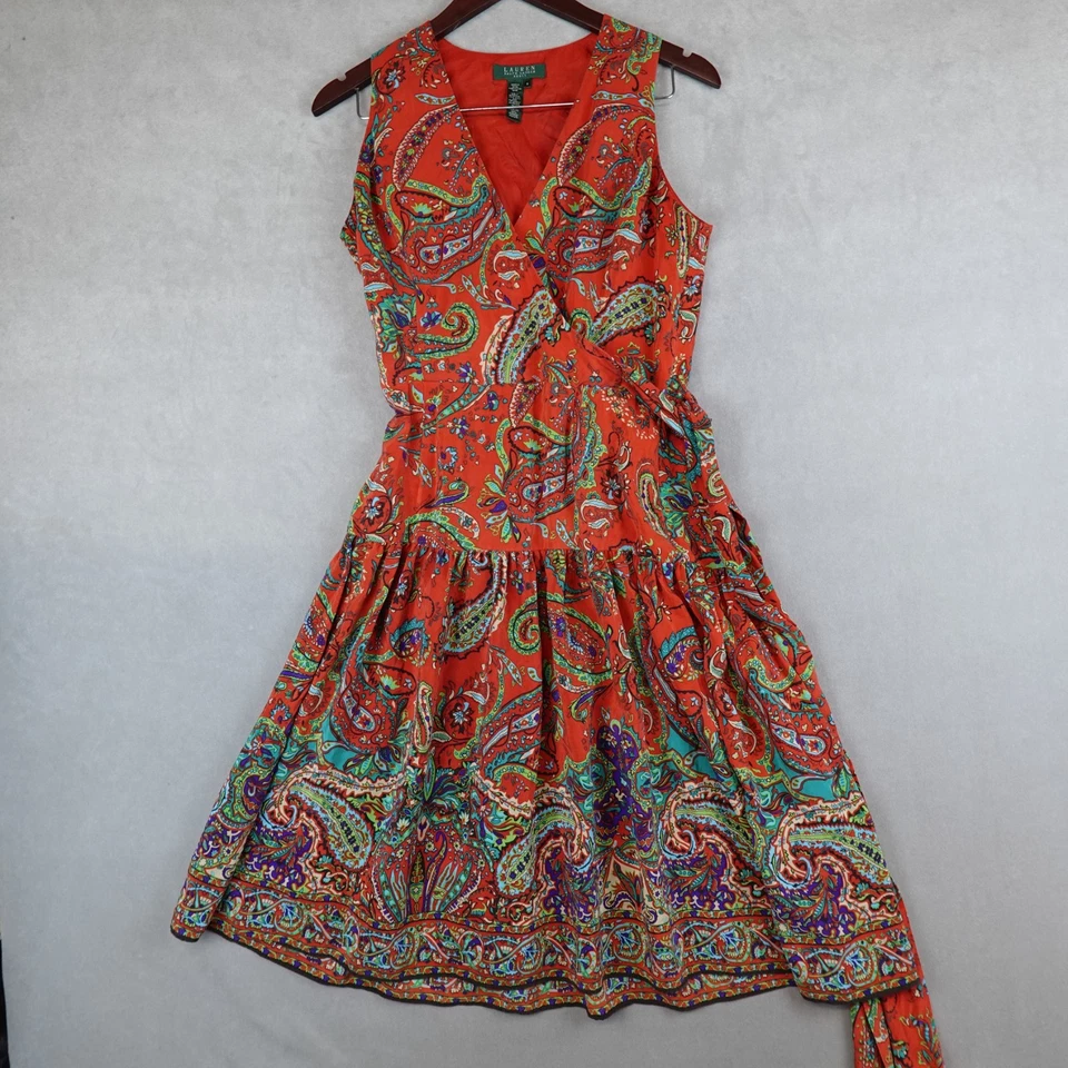 Ralph Lauren Dress Women Paisley Red Floral Wrap Size 6 - Image 1 of 4