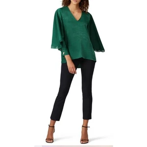 Sachin & Babi Womens Size XS Satin Blouse Top Green V Neck Bell Long Sleeves - Picture 1 of 12