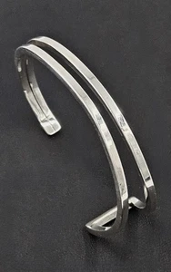Brazalete modernista vintage artesanal de plata de ley maciza pesada - Imagen 1 de 10