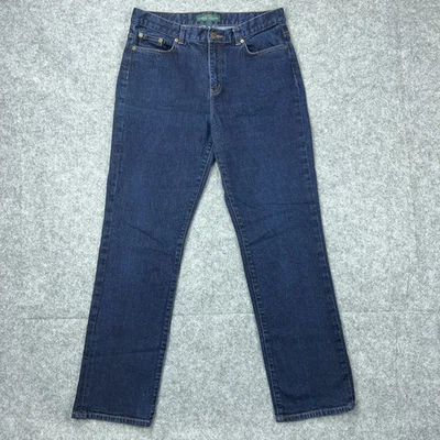 Calça jeans feminina Ralph Lauren 10 azul escuro clássica reta elástica LRL - Imagem 1 de 4