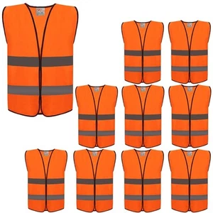 High Visibility Reflective Vests,Adjustable Size,(10Pack, Neon Orange) - Picture 1 of 6