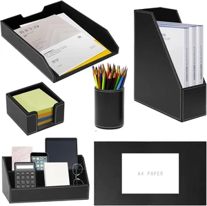 Set Di 6 Organizer Da Scrivania in Pelle PU, Include Blocco per Scrivere, Vassoi - Foto 1 di 12