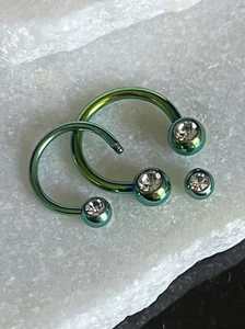 1pc Gemmed Ion Plated Circular Barbell Horseshoe Lip Nipple Septum Ring 16g 14g - Picture 1 of 9