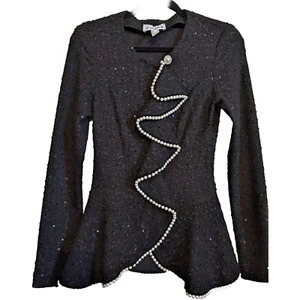 JOSEPH RIBKOFF Women's Evening Black Fitted Blazer/Jacket w/Pearls, Sequins Sz 4 - Picture 1 of 7