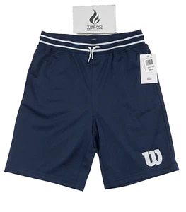 Wilson Open Hole Mesh Lined Tennis Shorts Embroidered Logo Navy Boys XL WBH507 - Picture 1 of 10