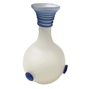 Vintage Blenko Glass Satin Vase with Applied Blue Glass Spiral and Medallions - Picture 1 of 6