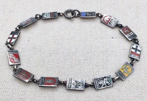 800 Silver ~ GERMAN ENAMEL CHARM BRACELET ~ 13 City Shields of Germany - Picture 1 of 12