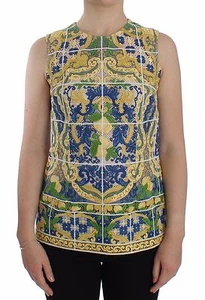 DOLCE & GABBANA Top Blue Yellow Majolica Embroidered Tank IT40/ US6/S RRP $1880  - Picture 1 of 8