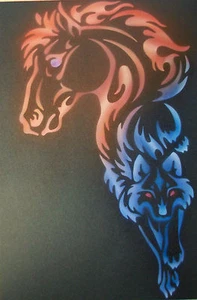 Flamme Feuer Pferd und Wolf Schritt für Schritt Airbrush Schablone Template Basteln - Bild 1 von 7