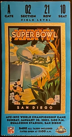 2003 NFL Football Super Bowl XXXVII Ticket TB Buccaneers Beat Oakland Raiders Cover