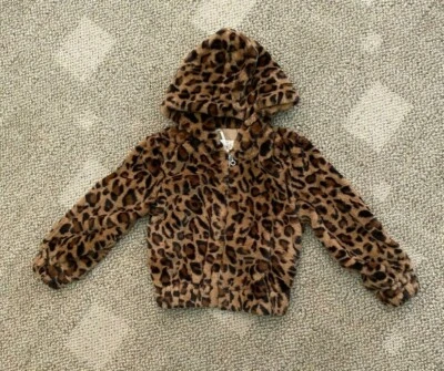 Hanna 香蕉女孩人造毛皮豹纹轰炸机夹克棕色 7 码  — 第 1/4 张图片