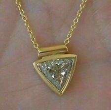1.50Ct Trillion Cut Diamond Simulated Solitaire Pendant Solid 14K Yellow Gold FN