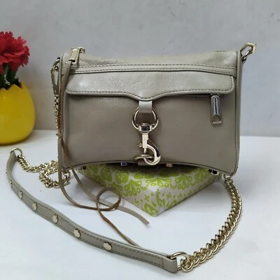 Rebecca Minkoff Mini MAC Gray Leather Zipper Hook Chain Strap Crossbody Bag - Image 1 of 4