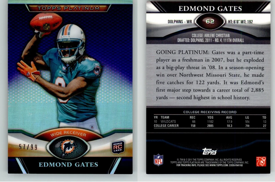 Edmond Gates Edmund Gates 2011 Topps Platinum Purple Refractor #62 /99 Rookie RC - Image 1 of 1