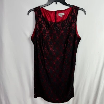 Avenue Womens Dress Size 14 Black/Red Lace Overlay Sheath Straight Sleeveless - Image 1 of 4
