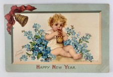 New Year Post Card Gibson Series 300 Frances Brundage Embossed Baby & Flowers