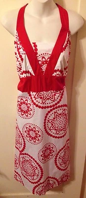 Vestido Halter Elástico Estampa Floral Vermelho e Branco Pinup Rockabilly Tórrido em Excelente Estado Usado 22w - Imagem 1 de 4
