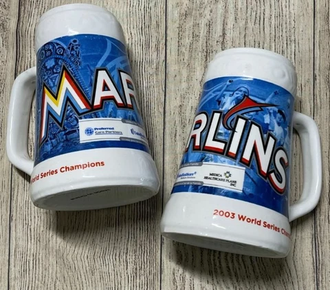 LOT OF 2 Champions Beer Mug Florida Marlins 2003 Baseball World Series Vintage Cover