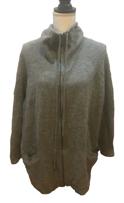 Jaqueta Ellen Tracy feminina cinza gola com cordão zíper completo 100% lã L roupa ativa - Imagem 1 de 4