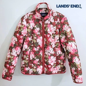 Lands End Women’s Primaloft Quilted Jacket M 8-10 Floral Print PRISTINE Pockets - Picture 1 of 12