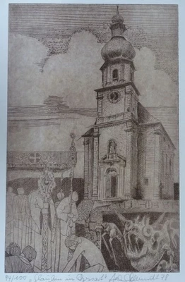 Glauben im Spessart - Radierung Joachim Schmidt - Auflage 100 Signiert - 1978 - Bild 1 von 4