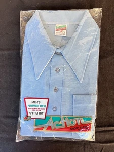 Vintage Kmart Lrg Knit Blue Polo Shirt Long Collar-Short Sleeve-Pocket NEW NOS - Picture 1 of 2