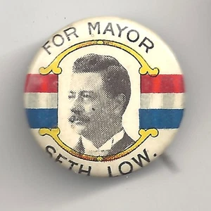 SETH LOW For NYC Mayor Pin mit orig. Backpaper New York City 1902 - Bild 1 von 2