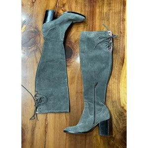 Donald J Pliner Women's Over Knee Boots 7M Suede gray Block Heel Lace up Tall - Picture 1 of 11