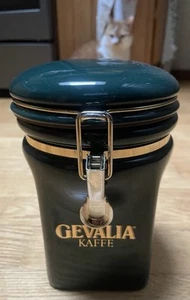Gevalia Kaffe Royal Warrant Dark Green and Gold Ceramic 1 lb Coffee Jar Canister - Picture 1 of 9