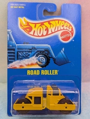 1992 Hot Wheels CAT ROAD ROLLER #55 blue card➽ yellow;black roller🚧Construction - Image 1 of 2