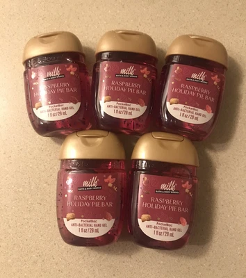 Bath Body Works Raspberry Holiday Pie Bar 5 Pk Pocketbac Sanitizers Milk NEW! - Image 1 of 4