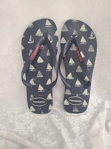 Havaianas Mens Sz 13 Flip Flop Size US 13 EU 47/48 Sailboat Blue & White New - Picture 1 of 10