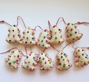 Two Christmas Tree Garlands Soft Felt Trees w/Balls/Beads Trees Decor 24" Long - Picture 1 of 7