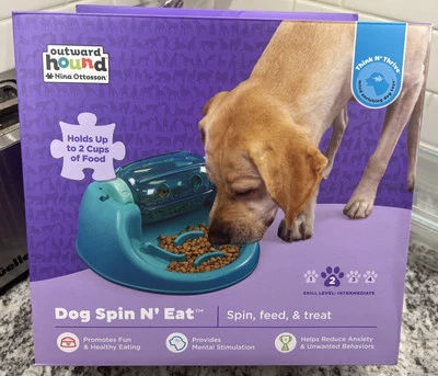 Outward Hound Nina Ottosson perro Spin N’ Eat (sin BPA, PVC) nivel 2 caja abierta Foto 1 de 4