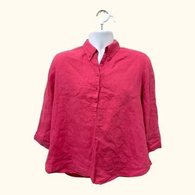 Mimi Maternity Women’s Button Down Hot Pink Popover 100% Linen Blouse Size M - Image 1 of 4