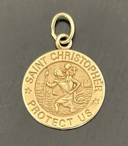 14K massiver Gelbgold Heiliger Christophorus Charm Anhänger von Mark Antonius 1,08g - Bild 1 von 3