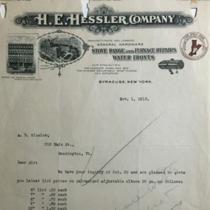 Illustrated Letterhead HE Hessler Stoves Furnaces Syracuse New York 1918 - Picture 1 of 5