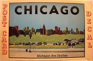 Vintage Original Chicago Michigan Ave. Skyline Post Card Water Slide Decal 1940s - Picture 1 of 3