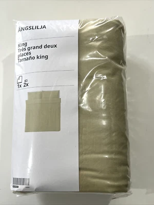 Ikea ANGSLILJA King Duvet Cover w/2 Pillowcases Bed Set Light Beige Green - Image 1 of 4