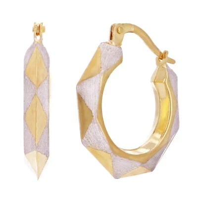 14k Two Tone Gold Hollow Round Hoop Loop Earrings 21mm x 3.6mm 2 grams - Image 1 of 4