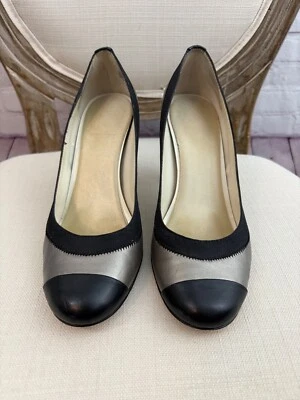 Zapatos de tacón Anne Klein AK para mujer talla 7M peltre y puntera negra grosgrain AKPompi Foto 1 de 4