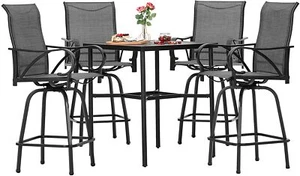 5 Piece Patio Bar Set Outdoor Swivel Bar Stool Height Bar Table w/ Umbrella Hole - Picture 1 of 23