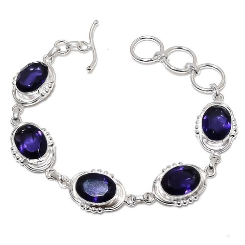 VALENTINO Bracciale gioiello in argento sterling 925 fatto a mano con pietre preziose ametista viola misura 7 8"