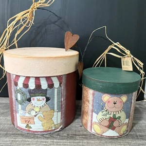 CRAZY MOUNTAIN Snowman/Teddy Bear~Set of 2~Nested Cardboard Canisters~Christmas - Picture 1 of 7