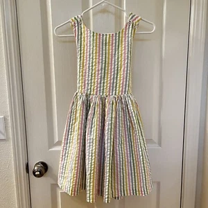 Mini Boden Pastel Seersucker Striped Criss Cross Back Dress Girls Size 9-10 - Picture 1 of 13