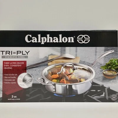 NICE - NEW IN BOX - CALPHALON TRI-PLY STAINLESS STEEL 3 QT. 2.8L PAN WITH COVER - Image 1 of 4